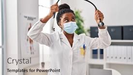  Presentation with doctor african - Slide set consisting of african-american-woman-wearing-doctor background and a light gray colored foreground