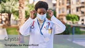  Presentation with doctor african - PPT layouts enhanced with african-american-woman-wearing-doctor background and a light blue colored foreground