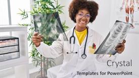  Presentation with xray - PPT theme enhanced with african-american-woman-wearing-doctor background and a light gray colored foreground