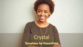  Presentation with person listening - PPT theme having african-american-woman-wearing-earphones background and a tawny brown colored foreground