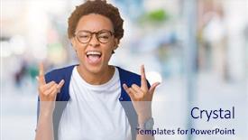  Presentation with music african american jazz musician - Colorful PPT theme enhanced with african american woman wearing glasses backdrop and a  colored foreground