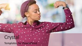  Presentation with african american couples on the mountaintop - PPT theme featuring african american woman wearing head background and a violet colored foreground