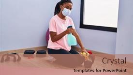  Presentation with disinfect - Slide set featuring african-american-woman-wearing-medical background and a coral colored foreground