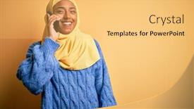  Presentation with woman muslim - Colorful presentation design enhanced with african-american-woman-wearing-muslim backdrop and a yellow colored foreground
