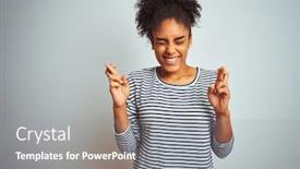  Presentation with navy - Audience pleasing presentation design consisting of african american woman wearing navy striped t-shirt standing over isolated white background gesturing finger crossed smiling with hope and eyes closed luck and superstitious concept backdrop and a gray colored foreground