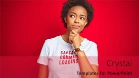  Presentation with african american woman question - Presentation design having african american woman wearing sarcastic comments t-shirt over red isolated background with hand on chin thinking about question pensive expression smiling with thoughtful face doubt concept background and a red colored foreground