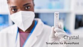  Presentation with antigen test - PPT theme enhanced with african-american-woman-wearing-scientist background and a light gray colored foreground