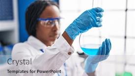  Presentation with liquid - PPT theme featuring african-american-woman-wearing-scientist background and a light gray colored foreground