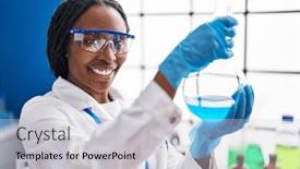  Presentation with liquid - Presentation having african-american-woman-wearing-scientist background and a lemonade colored foreground