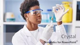  Presentation with vaccine - Theme having african-american-woman-wearing-scientist background and a sky blue colored foreground