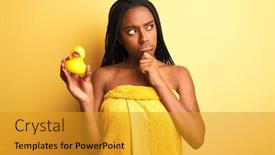  Presentation with african american woman question - Colorful slides enhanced with african-american-woman-wearing-shower backdrop and a gold colored foreground