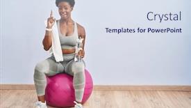  Presentation with pilates - Presentation theme with african-american-woman-wearing-sportswear background and a sky blue colored foreground