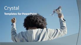  Presentation with trophy - Slide deck featuring african-american-woman-wearing-sportswear background and a teal colored foreground