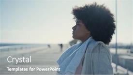  Presentation with sportswear - Slide deck featuring african-american-woman-wearing-sportswear background and a seafoam green colored foreground