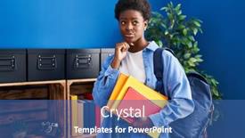  Presentation with african american woman question - PPT layouts having african-american-woman-wearing-student background and a  colored foreground