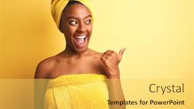  Presentation with african woman - Amazing PPT theme having african-american-woman-wearing-towel backdrop and a yellow colored foreground