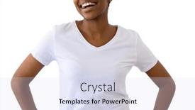 Presentation with design fashion - Presentation theme enhanced with african-american-woman-wearing-white background and a sky blue colored foreground
