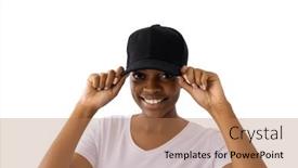  Presentation with design fashion - Presentation theme enhanced with african-american-woman-wearing-white background and a coral colored foreground