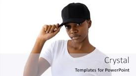  Presentation with design fashion - Presentation theme with african-american-woman-wearing-white background and a sky blue colored foreground