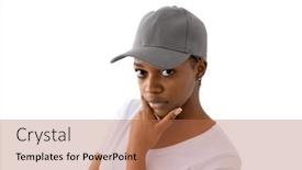  Presentation with design fashion - PPT theme with african-american-woman-wearing-white background and a coral colored foreground