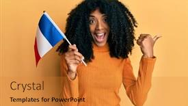  Presentation with france flag - Presentation design having african-american-woman-with-afro background and a gold colored foreground