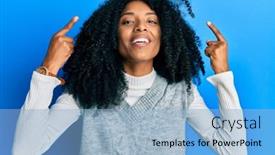  Presentation with thought - Amazing PPT theme having african-american-woman-with-afro backdrop and a light blue colored foreground