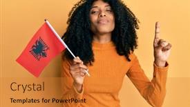  Presentation with african american woman question - Slide set enhanced with african-american-woman-with-afro background and a gold colored foreground