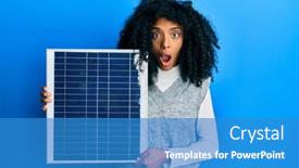  Presentation with photovoltaic - Audience pleasing presentation design consisting of african-american-woman-with-afro backdrop and a teal colored foreground
