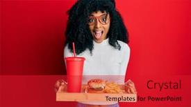  Presentation with burger fries - Colorful PPT theme enhanced with african-american-woman-with-afro backdrop and a red colored foreground