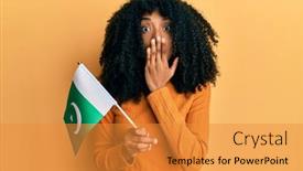  Presentation with pakistan flag - Presentation design featuring african-american-woman-with-afro background and a gold colored foreground