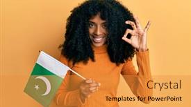  Presentation with pakistan flag - Beautiful slide deck featuring african-american-woman-with-afro backdrop and a gold colored foreground