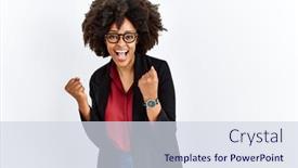  Presentation with african american in computer lab business - Slide set consisting of african-american-woman-with-afro background and a sky blue colored foreground