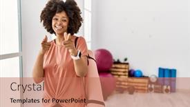  Presentation with american energy - Presentation theme enhanced with african-american-woman-with-afro background and a coral colored foreground