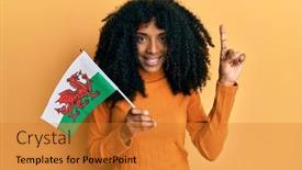  Presentation with african american woman question - PPT layouts with african-american-woman-with-afro background and a gold colored foreground