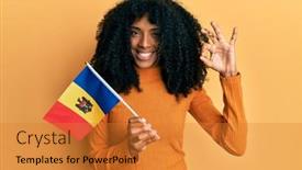  Presentation with american flag - PPT theme featuring african-american-woman-with-afro background and a gold colored foreground