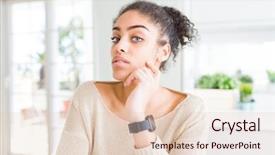  Presentation with eye african american models - Presentation theme featuring african american woman with blue background and a  colored foreground