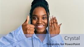  Presentation with hair - Colorful presentation theme enhanced with african-american-woman-with-braided backdrop and a light blue colored foreground