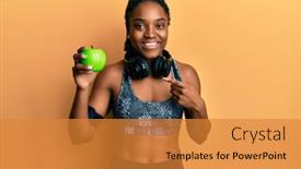  Presentation with green apple - Cool new PPT theme with african-american-woman-with-braided backdrop and a gold colored foreground