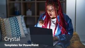  Presentation with african american in computer - Slides consisting of african-american-woman-with-braided background and a tawny brown colored foreground