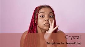  Presentation with talk - PPT layouts consisting of african-american-woman-with-braided background and a red colored foreground