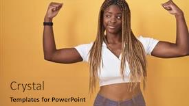  Presentation with proud american - PPT theme enhanced with african-american-woman-with-braided background and a yellow colored foreground