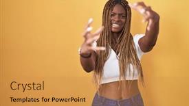  Presentation with yelling - Presentation design consisting of african-american-woman-with-braided background and a gold colored foreground
