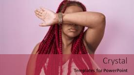  Presentation with sad woman - Slide deck consisting of african-american-woman-with-braided background and a red colored foreground