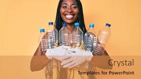  Presentation with plastic recycling - Slide deck having african-american-woman-with-braids background and a gold colored foreground