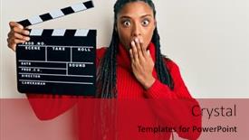 Presentation with clapboard - Colorful slide set enhanced with african-american-woman-with-braids backdrop and a crimson colored foreground