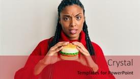  Presentation with hamburger - PPT theme enhanced with african-american-woman-with-braids background and a crimson colored foreground