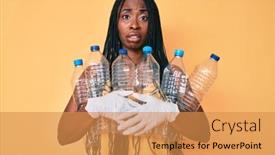  Presentation with plastic recycling - PPT theme featuring african-american-woman-with-braids background and a gold colored foreground