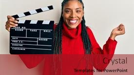  Presentation with clapboard - Amazing PPT theme having african-american-woman-with-braids backdrop and a crimson colored foreground