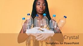  Presentation with plastic recycling - Cool new slides with african-american-woman-with-braids backdrop and a gold colored foreground