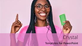  Presentation with african american woman question - Beautiful PPT theme featuring african-american-woman-with-braids backdrop and a coral colored foreground
